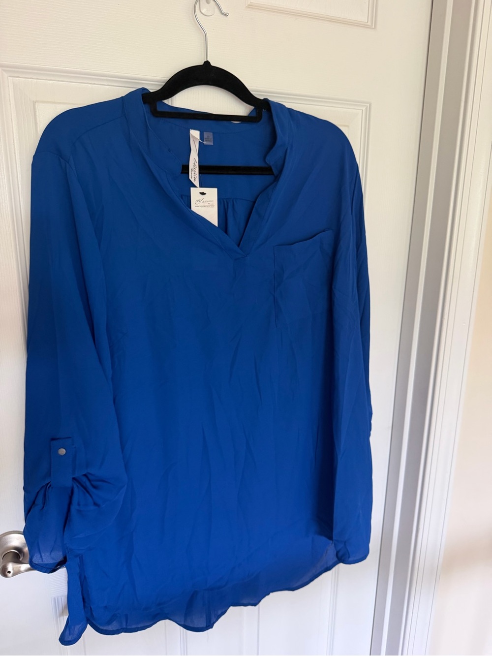 NY Collection Royal Blue V-Neck Long Sleeve Blouse
